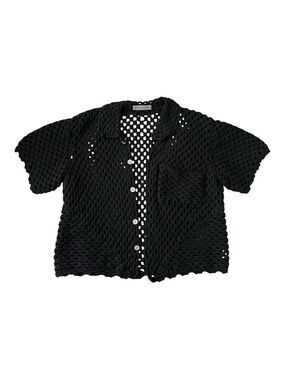 No Maintenance Crocheted Shirt Size S Black Gently Used Open Knit Polo
